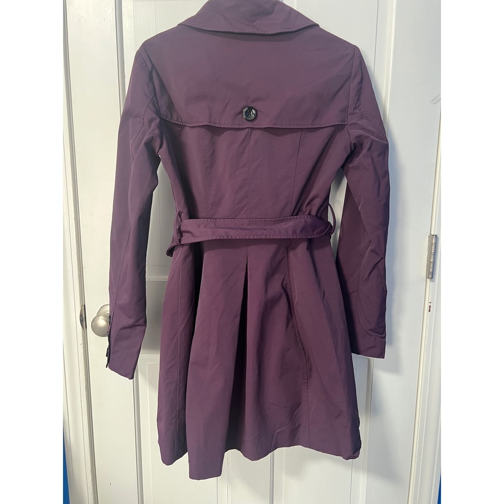 New York & Company Plum Purple Double Breasted Trench Coat Belted Womens Small - Picture 3 of 9
